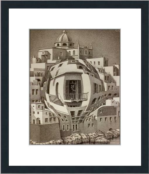 M.C. Escher - The Balcony Custom Gallery Framed Print: M.C. Escher - The Balcony Custom Gallery Framed Print Features: Framed Matted Region Of Origin: united states Item Width: 16 in Title: The Balcony Production Technique: Lithography Item Length: 16 in