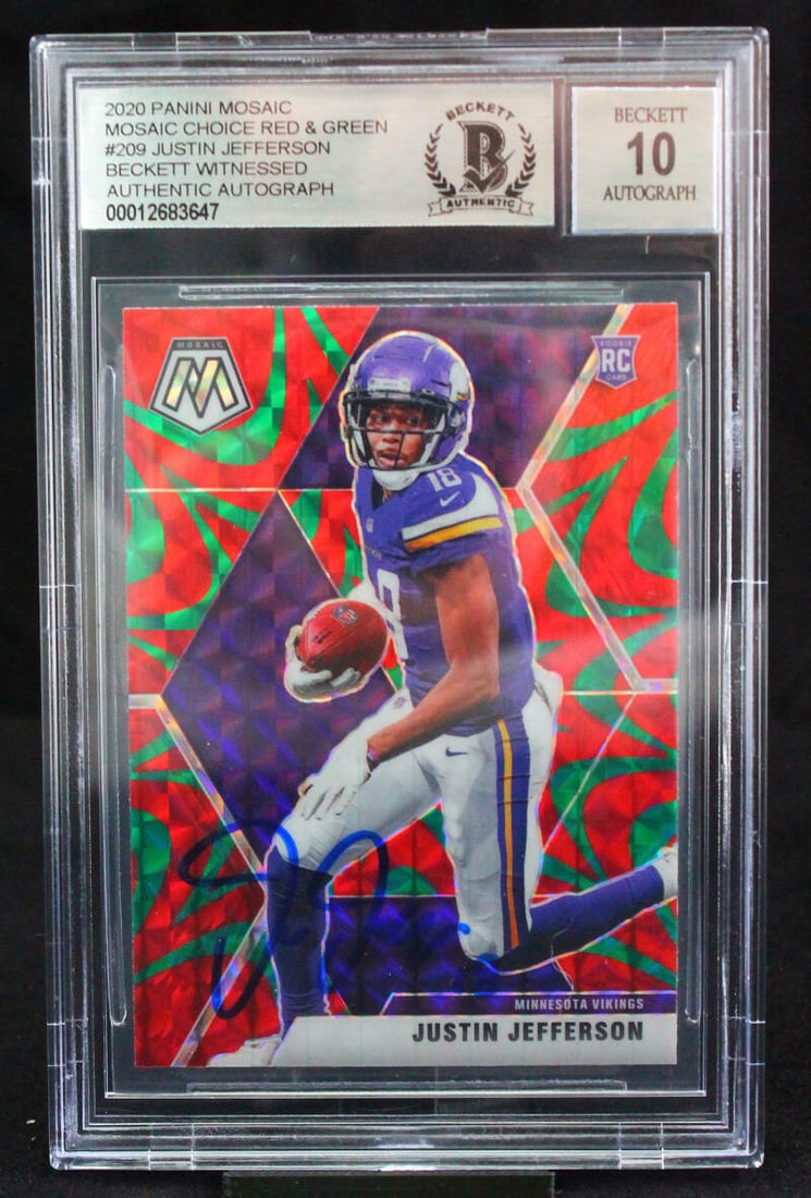 2020 Panini Mosaic Red & Green #270 Justin Jefferson Vikings BAS Autograph 10: 2020 Panini Mosaic Red & Green #270 Justin Jefferson Vikings BAS Autograph 10 League: National Football League (NFL) Autographed: Yes Set: 2020 Panini Mosaic Signed By: Justin Jefferson Autograph Form