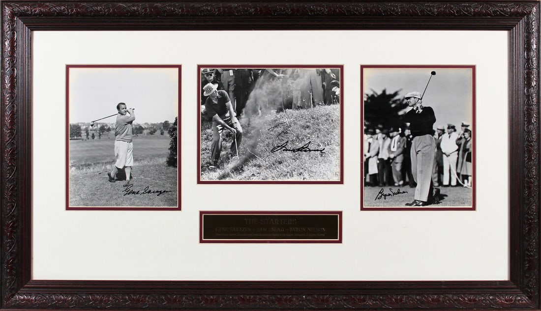 PGA Legends (3) Sarazen Nelson & Snead Signed Framed Display BAS #AC33522: PGA Legends (3) Sarazen Nelson & Snead Signed Framed Display BAS #AC33522 Sport: Golf-PGA Product: Photo Original/Reprint: Original Player: Gene Sarazen Byron Nelson & Sam Snead Autograph Authenticati