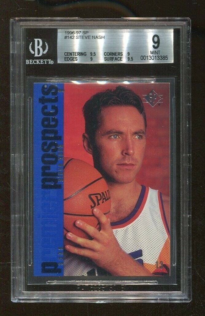 Steve Nash 1996-97 Upper Deck SP Rookie RC Suns BGS 9: Steve Nash 1996-97 Upper Deck SP Rookie RC Suns BGS 9 Player: Steve Nash Card Manufacturer: Upper Deck Year: 1996 Grade: 9 League: NBA Product: Card Team: SUNs Original/Reprint: Original Sport: Basket