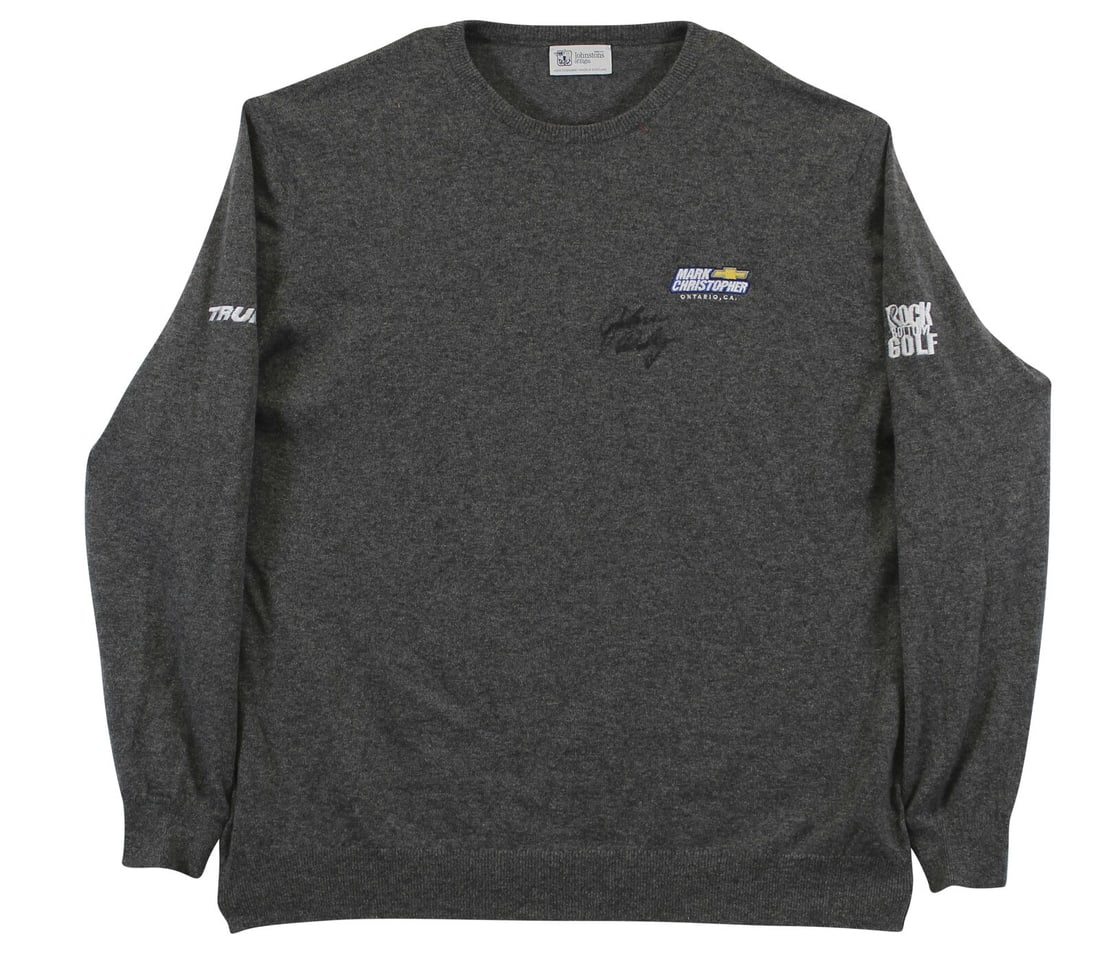 John Daly Signed Match Worn Dark Gray Johnstons of Elgin Cashmere Sweater BAS 2: John Daly Signed Match Worn Dark Gray Johnstons of Elgin Cashmere Sweater BAS 2 Sport: Golf-PGA Original/Reprint: Original Player: John Daly Autograph Authentication: Beckett Product Coa: Beckett Prod