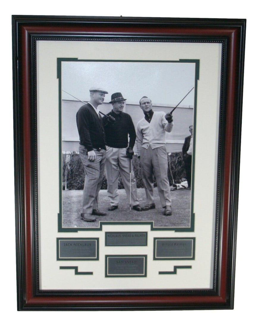 Jack Nicklaus Sam Snead Arnold Palmer 1962 British Open Scotland Framed Photo: Jack Nicklaus Sam Snead Arnold Palmer 1962 British Open Scotland Framed Photo Player: Arnold Palmer Sam Snead Jack Nicklaus Year: 1962 Vintage: Yes Event/Tournament: Golf 1962 British Open Pre-Owned W