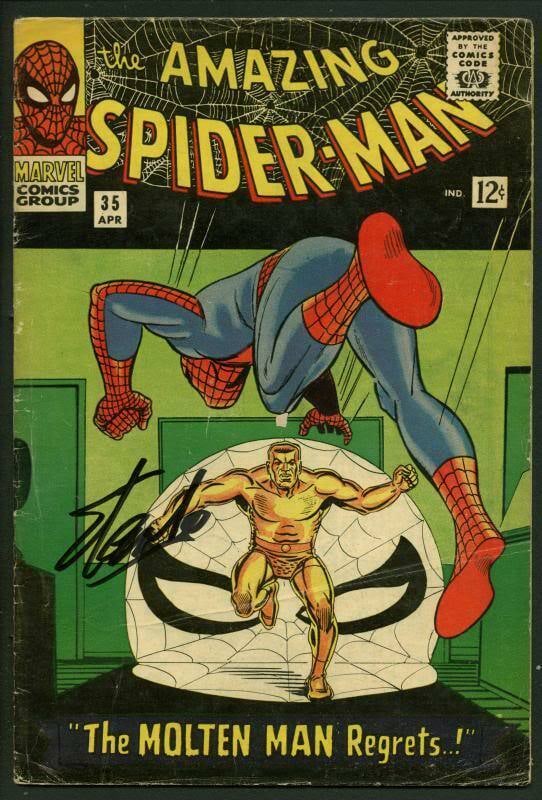 Stan Lee Signed Amazing Spider-Man #35 Comic Book Molten Man PSA/DNA #V07970: Stan Lee Signed Amazing Spider-Man #35 Comic Book Molten Man PSA/DNA #V07970 Certification Number: V07970 Product Coa: PSA/DNA Product Signed By Name: Stan Lee Pre-Owned While the lot images are repre