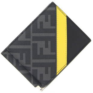 Fendi Bi-fold Money Clip 7M0281 Black Grey Yellow Leather Bill Holder Compact Wallet Zucca Pattern: Fendi Bi-fold Money Clip 7M0281 Black Grey Yellow Leather Bill Holder Compact Wallet Zucca Pattern FF Men's FENDI Brand: Fendi Line: Zucca Model: 7M0281 Country of Origin: Italy Type: Money clip Gende