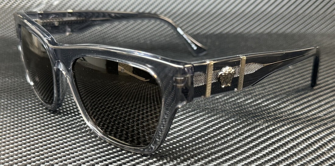 VERSACE VE4457 543287 Grey Transparent Mens 55 mm Sunglasses: VERSACE VE4457 543287 Grey Transparent Mens 55 mm Sunglasses Frame Color: Gray Type: Sunglasses New The MYNT Guarantee: All items in this auction are guaranteed to be 100% authentic. At Your Service: