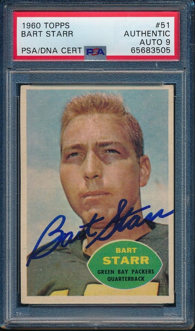 1960 Topps #51 Bart Starr Autographed Card Green Bay Packers PSA/DNA 177412: 1960 Topps #51 Bart Starr Autographed Card Green Bay Packers PSA/DNA 177412 Autograph Authentication: PSA/DNA Original/Reprint: Original Product: Photo Sport: Football Team: Green Bay Packers League: 