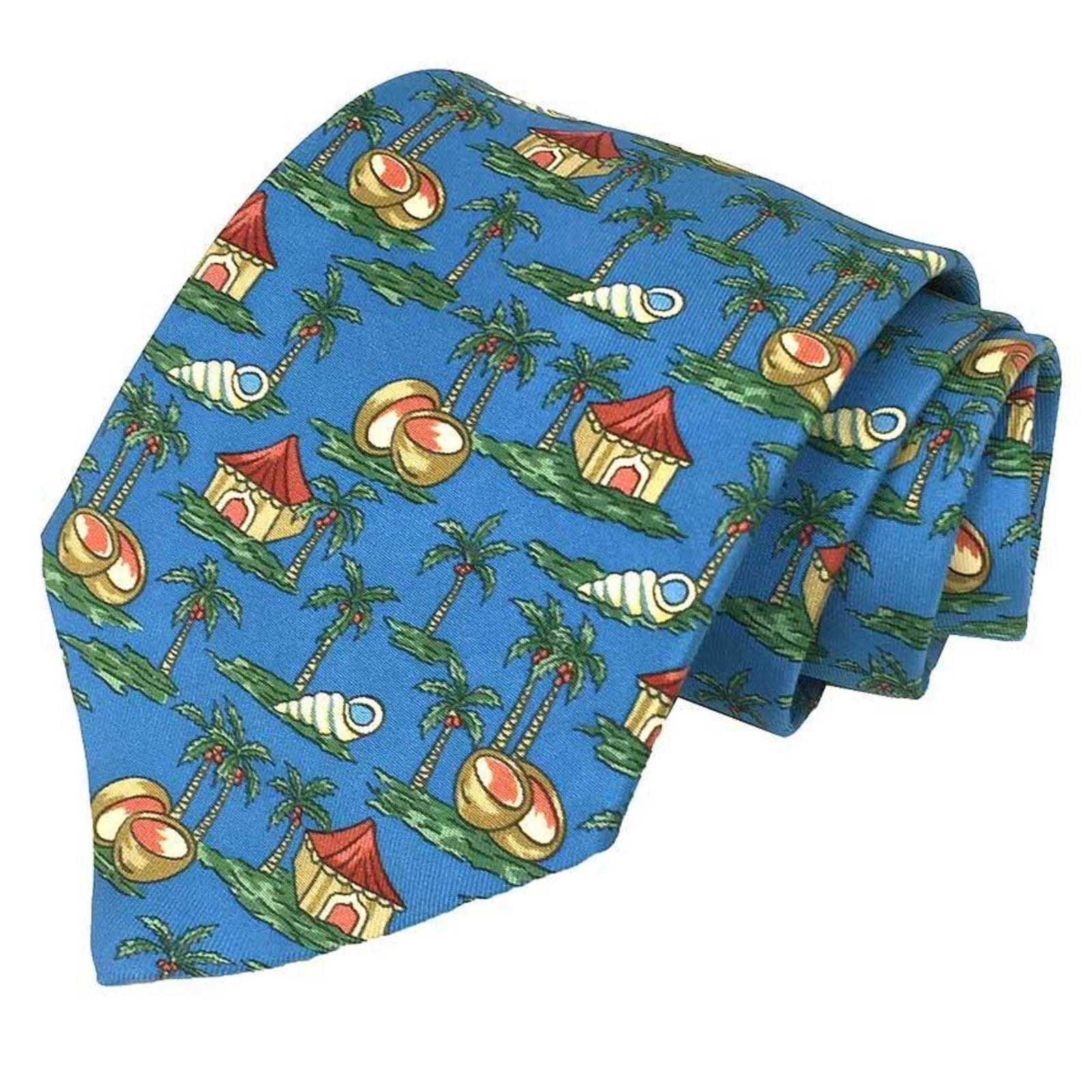 HERMES Necktie Palm Tree Coconut Seashell 100% Silk Blue Men's: HERMES Necktie Palm Tree Coconut Seashell 100% Silk Blue Men's Brand: Hermes Type: Cravat Gender: Men Color: Blue Material: Silk Silk: Total Length: 148cm / 58.26 Width: 4.5cm - 9cm / 1.77 - 3.54 Cond