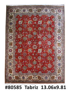 10 x 13 Soft red and Luxurious Texture Genuine Persian Tabriz Rug: 10 x 13 Soft red and Luxurious Texture Genuine Persian Tabriz Rug Free continental US Shipping Size in Feet: Width: 10 x Length: 13 Size in Inches: Width: 120 in x Length: 156 in Colors: Red Weave: