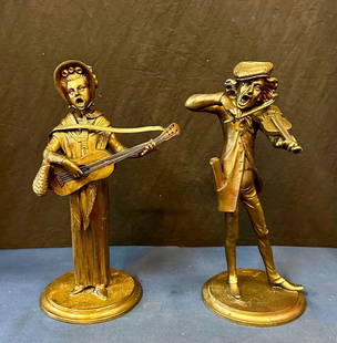 Figural Candlesticks by Francois George: Figural Candlesticks by Francois George Type: Candle Holder Occasion: All Occasions Color: Brown Material: Metal Finish: Antique Subject: Figures This rare vintage pair of French whimsical cast