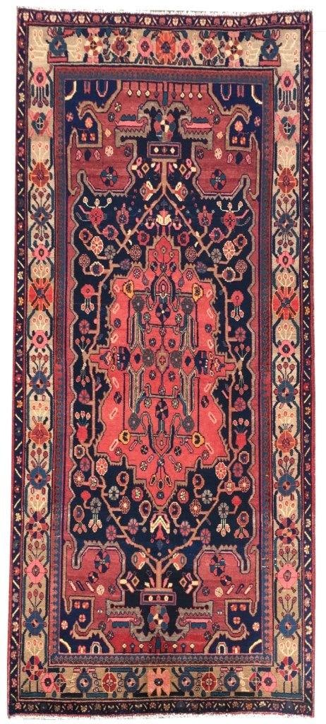 5 x 8 Salmon Persian Hamadan Rug: 5 x 8 Salmon Persian Hamadan Rug Free continental US Shipping Size in Feet: Width: 5 x Length: 8 Size in Inches: Width: 60 in x Length: 96 in Colors: Salmon Navy Blue Weave: 100% Handmade Pile: 3/8 Wo