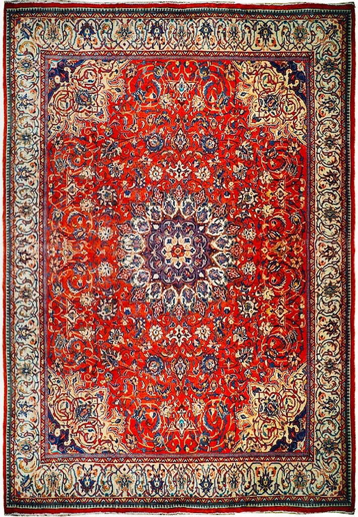 10 x 13 RED Traditional Sheikh-Safi Persian Sarouk Rug: 10 x 13 RED Traditional Sheikh-Safi Persian Sarouk Rug Free continental US Shipping Size in Feet: Width: 10 x Length: 13 Size in Inches: Width: 120 in x Length: 156 in Colors: Red Ivory Navy Blue Weav