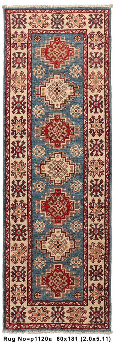 2 x 6 Narrow Runner Handmade Pakistan Wool Genuine Kazak Rug Light Blue: 2 x 6 Narrow Runner Handmade Pakistan Wool Genuine Kazak Rug Light Blue Free continental US Shipping Size in Feet: Width: 2 x Length: 6.0 Size in Inches: Width: 24 in x Length: 72 in Rug Type: Area Ru