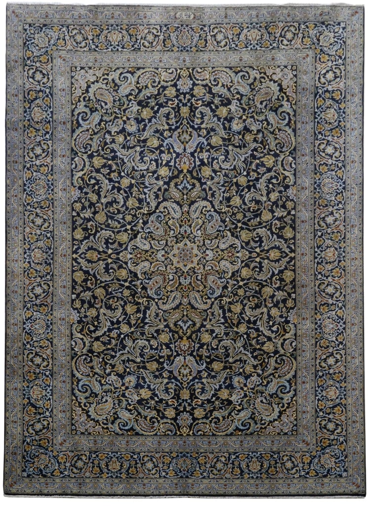 10 x 14 Ivory Persian Signed Kashan Rug: 10 x 14 Ivory Persian Signed Kashan Rug Free continental US Shipping Size in Feet: Width: 10 x Length: 14 Size in Inches: Width: 120 in x Length: 168 in Colors: Ivory Navy Blue Weave: 100% Handmade Pi