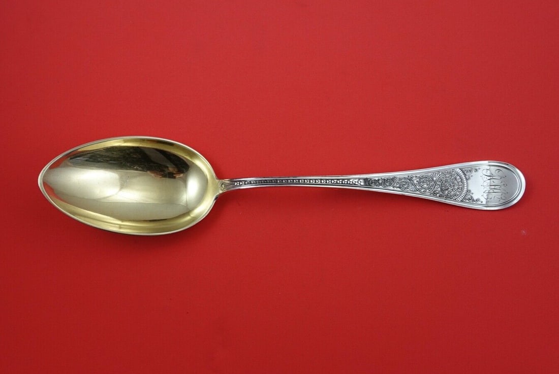 Coronet by Knowles Sterling Silver Stuffing Spoon GW w/ button 11 1/4": Coronet by Knowles Sterling Silver Stuffing Spoon GW w/ button 11 1/4" Coronet by knowlessterling silver stuffing spoon, gold washed with button 11 1/4" in the pattern coronet by knowles. It is monogr