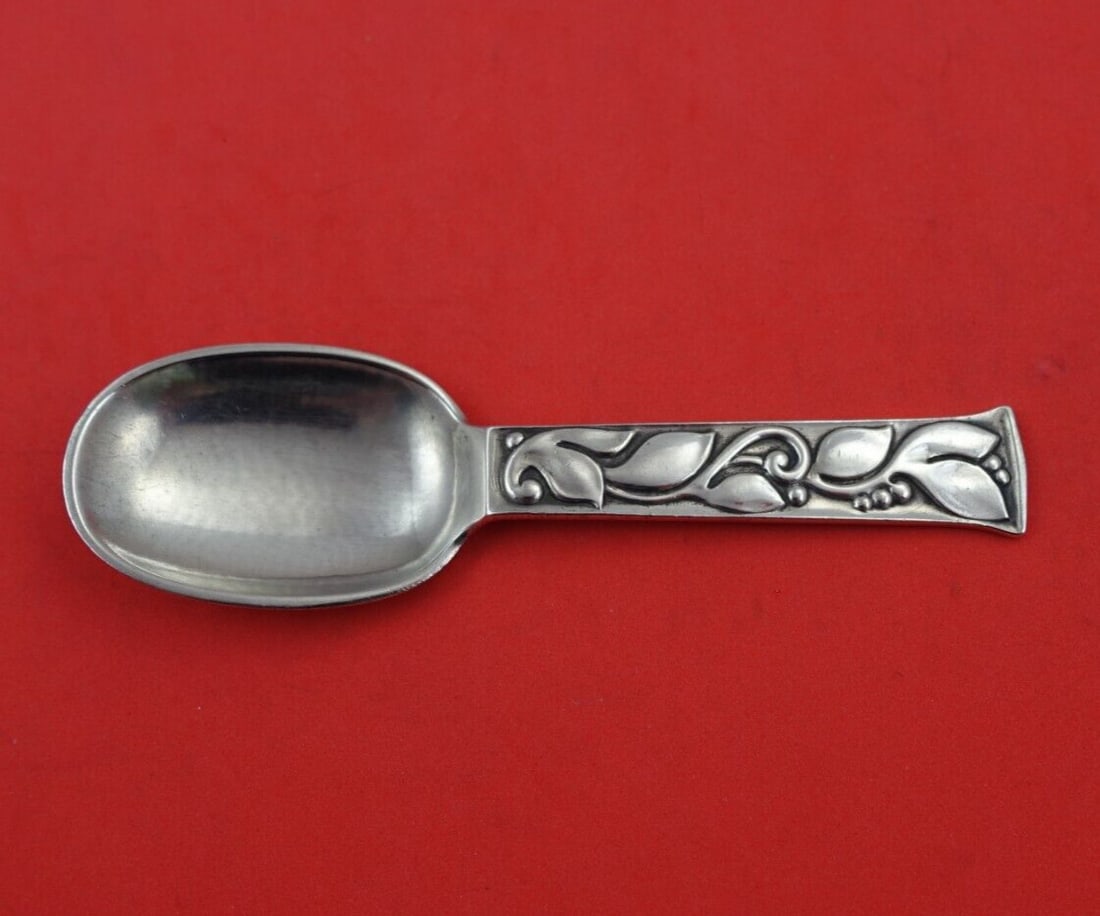Leaf aka by Evald Nielsen Danish .830 Silver Tea Caddy Spoon Hammered 4 7/8": Leaf aka #80 by Evald Nielsen Danish .830 Silver Tea Caddy Spoon Hammered 4 7/8" Leaf aka by evald nielsen. 830 silver heavy hand hammered tea caddy spoon 4 7/8" in the pattern leaf aka by evald niels