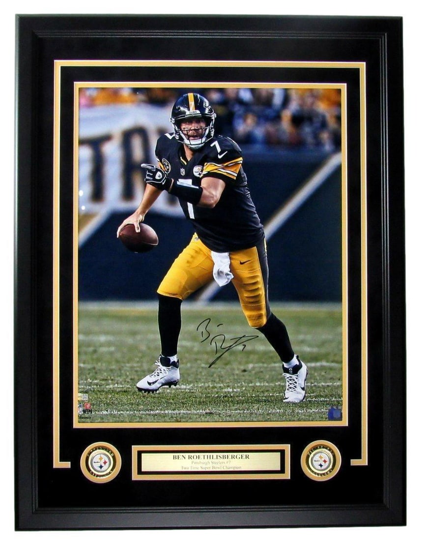 Ben Roethlisberger Signed 16x20 Photo Pittsburgh Steelers Framed Fanatics 173383: Ben Roethlisberger Signed 16x20 Photo Pittsburgh Steelers Framed Fanatics 173383 Autograph Authentication: Fanatics Authentic League: NFL Original/Reprint: Original Product: Photo Sport: Steelers Foot