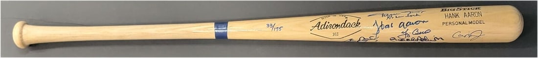 Hank Aaron Willie Mays Cal Ripken Jr Nolan Ryan Signed Bat All Century Team: Hank Aaron Willie Mays Cal Ripken Jr Nolan Ryan Signed Bat All Century Team Sport: Baseball Product: Bat Original/Reprint: Original Player: Hank Aaron Autograph Authentication: James Spence (JSA) Pre-