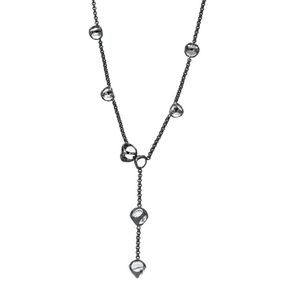 Di Modolo Rock Crystal Lariat Necklace in Black Rhodium Plated Silver: Di Modolo Rock Crystal Lariat Necklace in Black Rhodium Plated Silver Pendant Shape: Round Necklace Length: 17 null With Original Box/Packaging: Yes Side Stone Type: Quartz Metal Purity: 925 With Pape