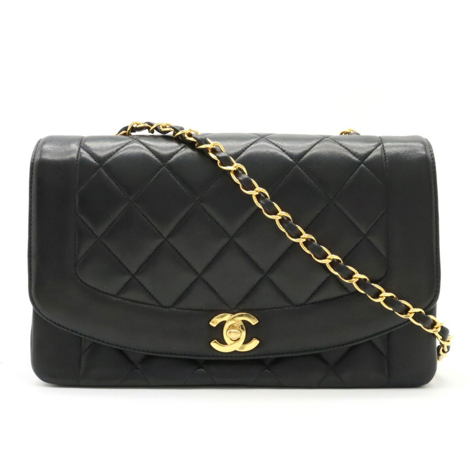 CHANEL Diana Matelasse Coco Mark Chain Shoulder Bag Lambskin Black A01164: CHANEL Diana Matelasse Coco Mark Chain Shoulder Bag Lambskin Black A01164 Brand: Chanel Type: Shoulder bag Material: Leather Leather: Leather/Fur Type: Lambskin Color: Black Gender: Women Size (HxWxD)
