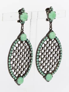 Giorgio Armani Rhinestone Drop Stone Earrings: Giorgio Armani Rhinestone Drop Stone Earrings Creator: Giorgio Armani Dimensions: Height: 3.75 in (95.25 mm)Length: 1.75 in (44.45 mm) Place of Origin: Italy Period: 21st Century Date of Manufacture:
