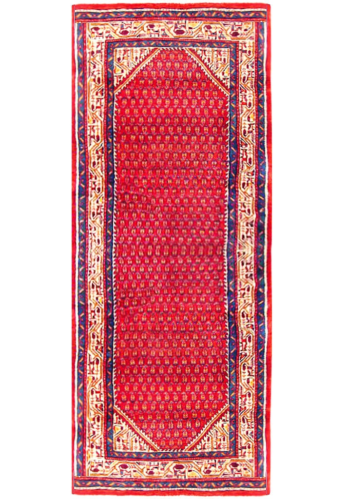 3 x 11 Red Persian Saraband Runner: 3 x 11 Red Persian Saraband Runner Free continental US Shipping Size in Feet: Width: 3 x Length: 11 Size in Inches: Width: 36 in x Length: 132 in Colors: Red Ivory Weave: 100% Handmade Pile: 3/8 Wool 