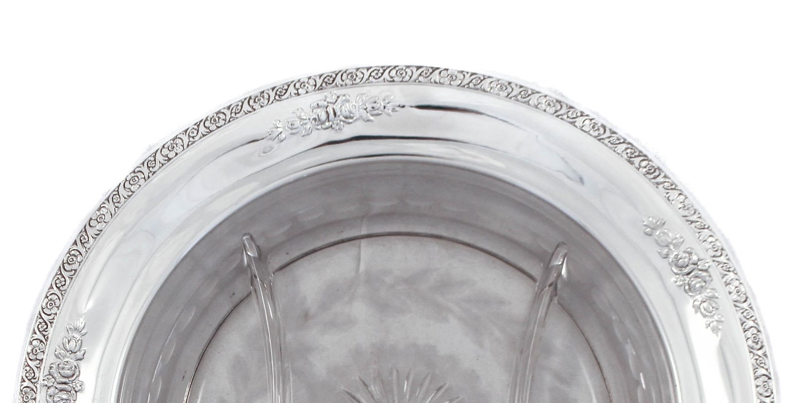 Pair of Sterling and Crystal Sectionals: Pair of Sterling and Crystal Sectionals Creator: W. B. Hunt (Manufacturer) Dimensions: Height: 2 in (5.08 cm)Diameter: 10 in (25.4 cm) Sold As: Set of 2 Materials and Techniques: Crystal Sterling Silv