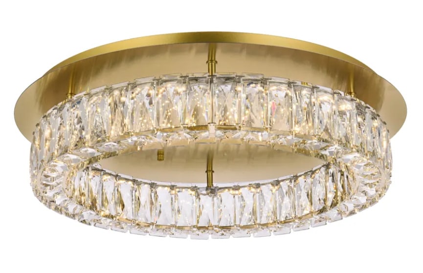 CRYSTAL FLUSH MOUNT CHANDELIER GOLD HALLWAY DINING ROOM BEDROOM KITCHEN 22": CRYSTAL FLUSH MOUNT CHANDELIER GOLD HALLWAY DINING ROOM BEDROOM KITCHEN 22" Cord Color: Multicolor Custom Bundle: No Item Height: 5" Item Width: 22" Assembly Required: Yes Sensor Type: Light Size: L:2