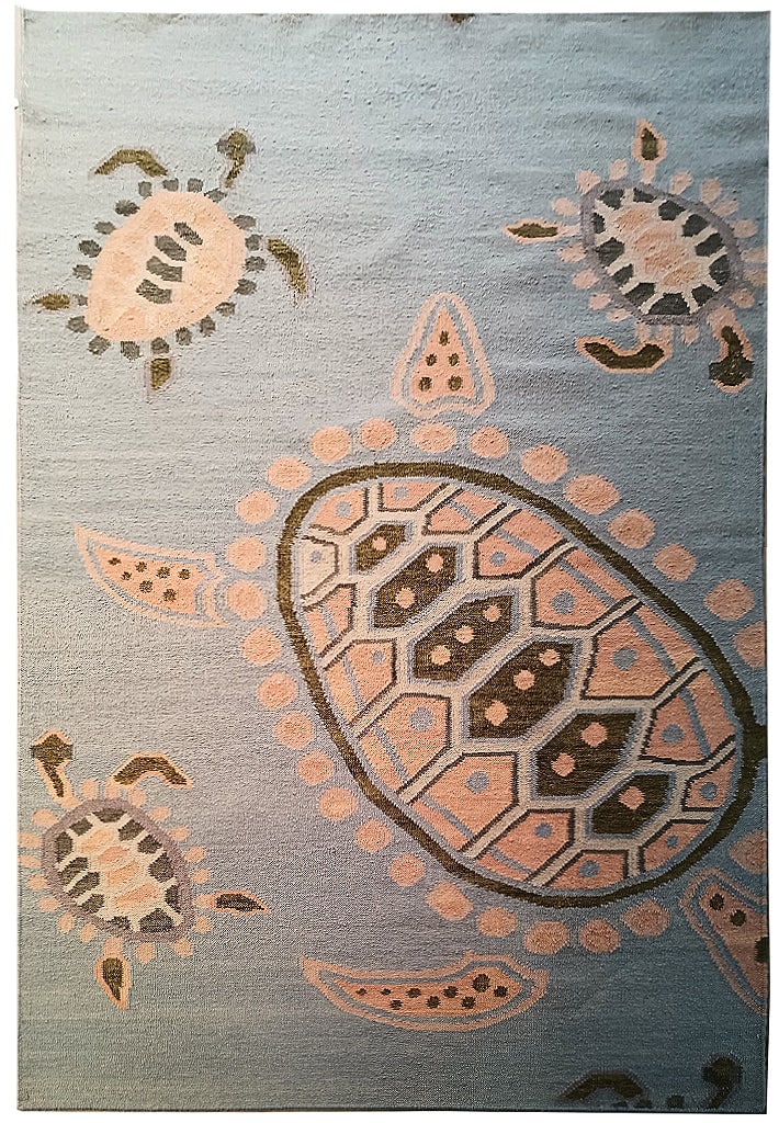 5 x 8 LIGHT BLUE HANDMADE MODERN RUG TURTLE PATTERN: 5 x 8 LIGHT BLUE HANDMADE MODERN RUG TURTLE PATTERN Free continental US Shipping Size in Feet: Width: 5.2 x Length: 8 Size in Inches: Width: 62 in x Length: 96 in Rug Type: Area Rug Colors: Light Blue