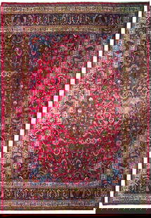 10 x 13 Red Traditional Semi Antique Persian Mashad Rug: 10 x 13 Red Traditional Semi Antique Persian Mashad Rug Free continental US Shipping Size in Feet: Width: 10 x Length: 13 Size in Inches: Width: 120 in x Length: 156 in Colors: Red Blue Indigo