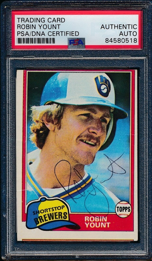 Robin Yount HOF Signed/Auto 1981 TOPPS Card #515 Milwaukee Brewers PSA/DNA: Robin Yount HOF Signed/Auto 1981 TOPPS Card #515 Milwaukee Brewers PSA/DNA Autograph Authentication: PSA/DNA Original/Reprint: Original Product: Photo Sport: Baseball Team: Milwaukee Brewers League: M