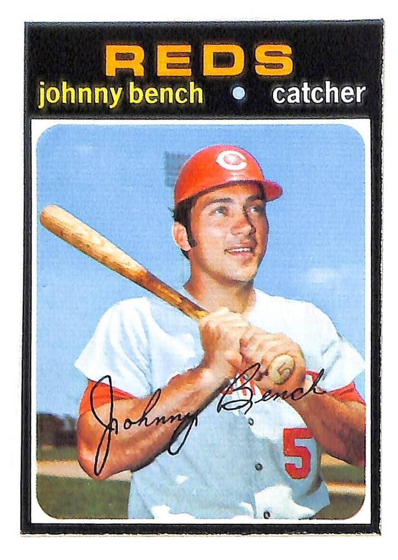 Johnny Bench 1971 Topps Baseball Card EX/MT++ Reds: Johnny Bench 1971 Topps Baseball Card EX/MT++ Reds Card Size: Standard League: Major League (MLB) Autographed: No Set: 1971 Topps Player/Athlete: Johnny Bench Original/Licensed Reprint: Original Vinta