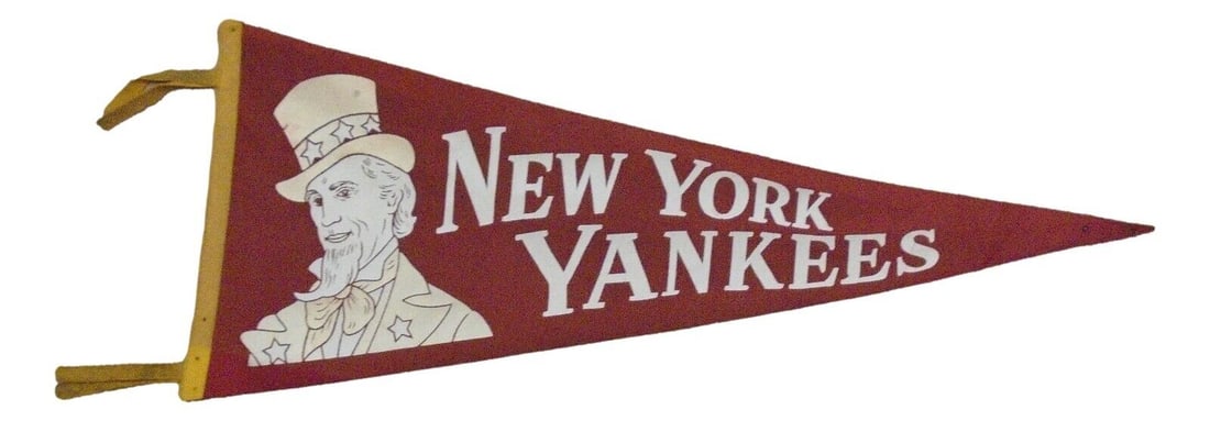 Vintage 1950s New York Yankees 30" Pennant With Uncle Sam: Vintage 1950s New York Yankees 30" Pennant With Uncle Sam Original//Reproduction: Original Sport: Baseball Officially Licensed: Yes Year: 1950s Original/Reproduction: Original Country/Region of Manufa