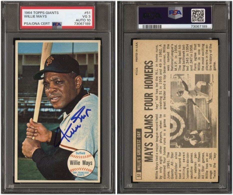 Willie Mays 1964 Topps Giants # 51 PSA 3 Auto 10 San Francisco: Willie Mays 1964 Topps Giants # 51 PSA 3 Auto 10 San Francisco Sport: Baseball Player/Athlete: Willie Mays Manufacturer: Topps League: MLB Team: San Francisco Giants Card Number: 51 Year Manufactured: