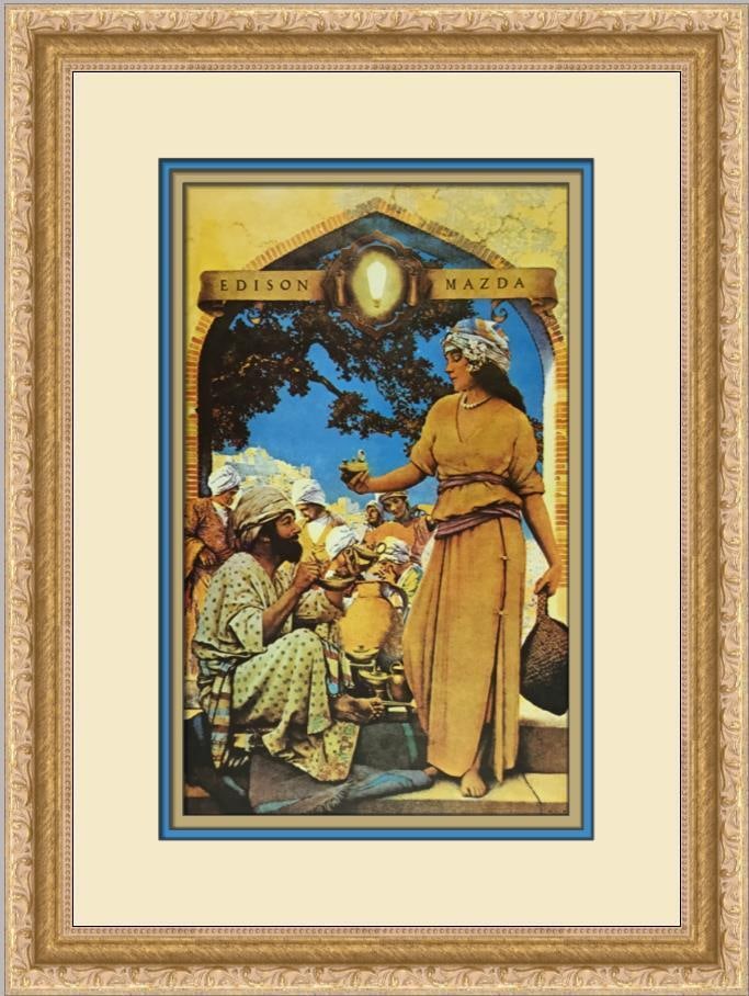 Maxfield Parrish The Lamp Seller of Baghdad Custom Framed Print: Maxfield Parrish The Lamp Seller of Baghdad Custom Framed Print Size: Medium Region Of Origin: united states Artist: Maxfield Parrish Production Technique: Lithography Framing: Matted & Framed Style: