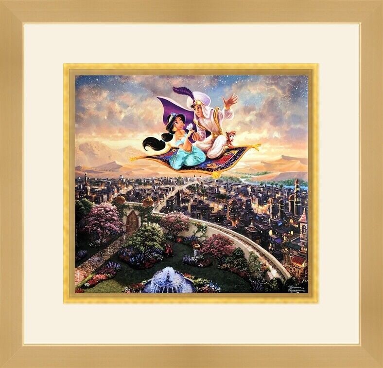 Thomas Kinkade Disney - Aladdin Custom Gallery Framed Print: Thomas Kinkade Disney - Aladdin Custom Gallery Framed Print Features: Matted and Framed Region Of Origin: united states Item Width: 18 in Title: Disney Aladdin Production Technique: Lithography Item L