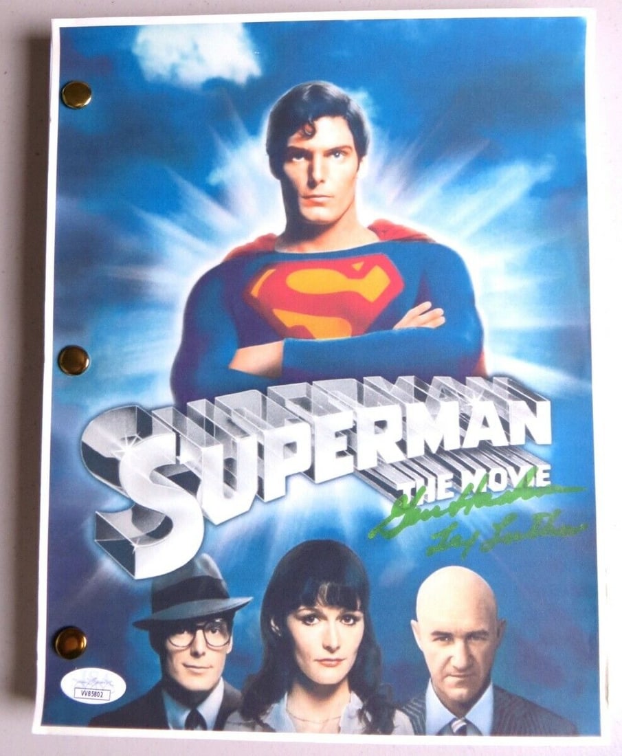 Gene Hackman Signed Autographed Custom Movie Script Superman Lex Luthor: Gene Hackman Signed Autographed Custom Movie Script Superman Lex Luthor Industry: Movies Original/Reproduction: Original Signed By: Gene Hackman Autograph Authentication: James Spence (JSA) Player: Ge