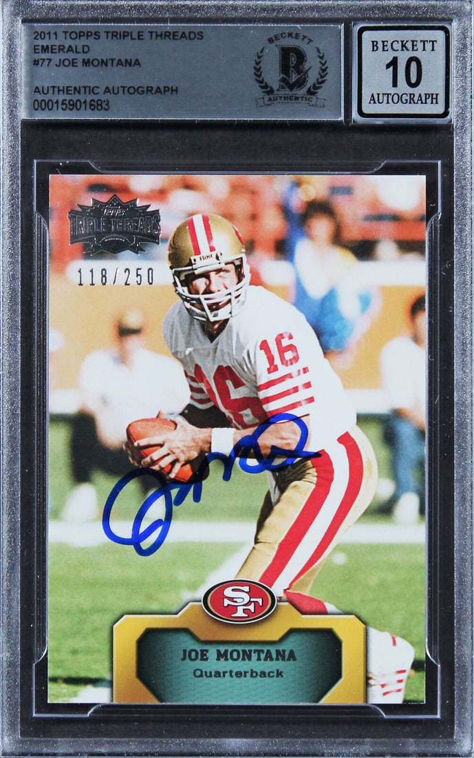 49ers Joe Montana Signed 2011 Topps TTE #77 #118/250 Card Auto 10! BAS Slabbed: 49ers Joe Montana Signed 2011 Topps TTE #77 #118/250 Card Auto 10! BAS Slabbed Sport: Football League: NFL Team: San Francisco 49ers Graded: Yes Product Coa: Beckett Product Signed By Name: Joe Montan