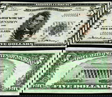 Dennison OH-Ohio $5 1929 T-1 National Bank Note Ch #6843 Dennison NB Choice CU: Dennison OH-Ohio $5 1929 T-1 National Bank Note Ch #6843 Dennison NB Choice CU Grade: CU Choice Certification: Uncertified Circulated/Uncirculated: Uncirculated Denomination: $5 Type: National Bank