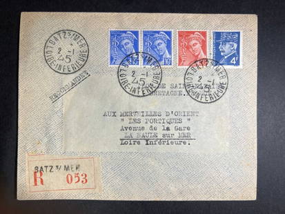 1945 Registered Germany Occupied France Cover Batz Mer to La Baule St Nazaire: 1945 Registered Germany Occupied France Cover Batz Mer to La Baule St Nazaire Place Of Origin: France & Colonies Quality: Used Grade: Ungraded Certification: Uncertified Pre-Owned The MYNT