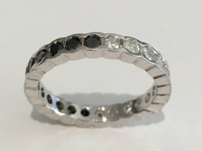 10k White Gold Diamond Eternity Band 1.00 TCW One Side Black Stones & One Side W: 10k White Gold Diamond Eternity Band 1.00 TCW One Side Black Stones & One Side W Type: Ring Metal: White Gold Ring Size: 5.5 Total Carat Weight: 1.00 ctw - 1.24 ctw Metal Purity: 10k Main Stone: