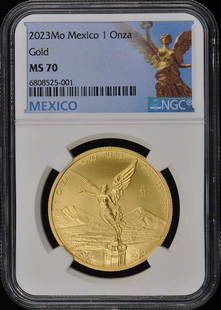 2023 Mo Mexico 1 Onza Libertad Gold Mint State NGC MS70: 2023 Mo Mexico 1 Onza Libertad Gold Mint State NGC MS70 Circulated/Uncirculated: Uncirculated Year: 2023 Certification: NGC Certification Number: 6808525001 Grade: MS70 Pre-Owned The MYNT