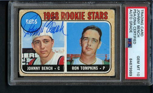 1968 TOPPS Rookie Johnny Bench HOF #247 Card Signed Reds PSA/DNA GEM MINT 10: 1968 TOPPS Rookie Johnny Bench HOF #247 Card Signed Reds PSA/DNA GEM MINT 10 Sport: Baseball Product: Photo Original/Reprint: Original Team: Cincinnati Reds Autograph Authentication: PSA/DNA League: