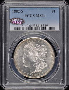 1882-S $1 Morgan Dollar PCGS MS64: 1882-S $1 Morgan Dollar PCGS MS64 Certification: PCGS Certification Number: 35818339 Grade: MS64 Year: 1882 Circulated/Uncirculated: Uncirculated Mint Location: San Francisco Designation: NONE