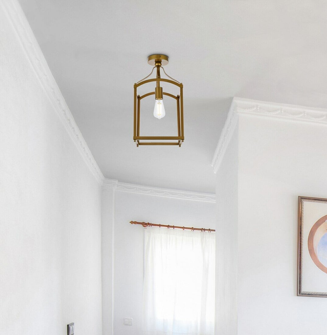 Brass Mid Century Modern Flush Mount Lighting Fixture 18.4in x 10in ETL Rated: BRASS MID-CENTURY MODERN KITCHEN ISLAND DINING ROOM BEDROOM HALLWAY FLUSH MOUNT Light Color: Clear Clear White Warm White White Safety Rating: ETL Power Source: Hardwired Custom Bundle: No Ceiling: Li