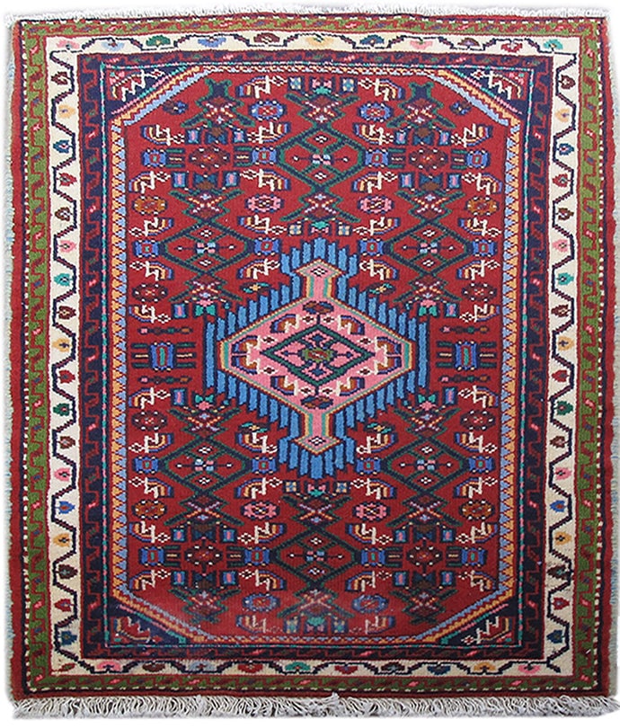 3 x 2 Red Traditional Persian Hamadan Style Rug: 3 x 2 Red Traditional Persian Hamadan Style Rug Free continental US Shipping Size in Feet: Width: 3 x Length: 2 Size in Inches: Width: 36 in x Length: 24 in Colors: Red Ivory Weave: 100% Handmade Pile