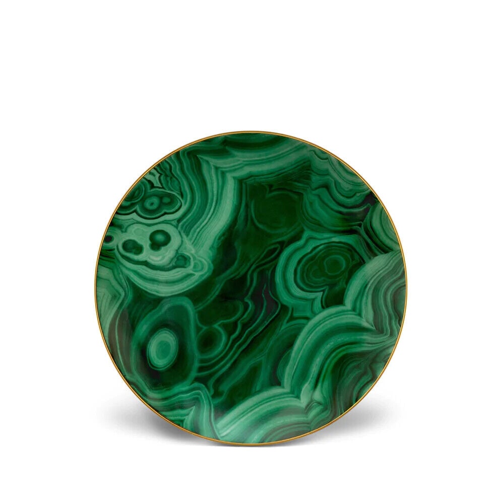 L'OBJET Malachite Dessert Plates Set of 4 Porcelain 24K Gold Accents Green: L'OBJET Malachite Set of 4 Dessert Plates Porcelain 24K Gold Accents Green ML720 The striking bold of the malachite dinnerware collection lends a sophisticated energy to your tabletop. Made of porcela