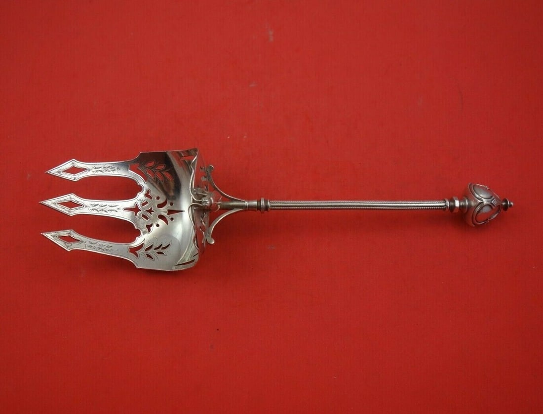 Gothic Dome by George Sharp Sterling Silver Buffet Fork Hooded BC 3-D Beetle 11": Gothic Dome by George Sharp Sterling Silver Buffet Fork Hooded BC 3-D Beetle 11" Gothic dome by george sharpmuseum quality sterling silver buffet fork hooded, bright-cut, pierced with 3-d applied beet