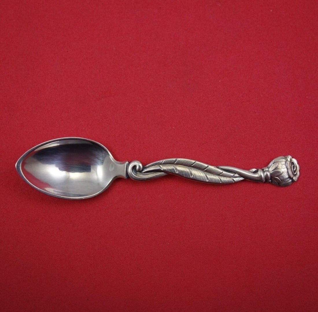 Danish Sterling by Various Makers Sterling Silver Demitasse Spoon w/Leaf, Flower: Danish Sterling by Various Makers Sterling Silver Demitasse Spoon w/Leaf, Flower Danish sterling by various makers sterling silver demitasse spoon 3 3/8" with leaf and flower circa 1959 in the pattern