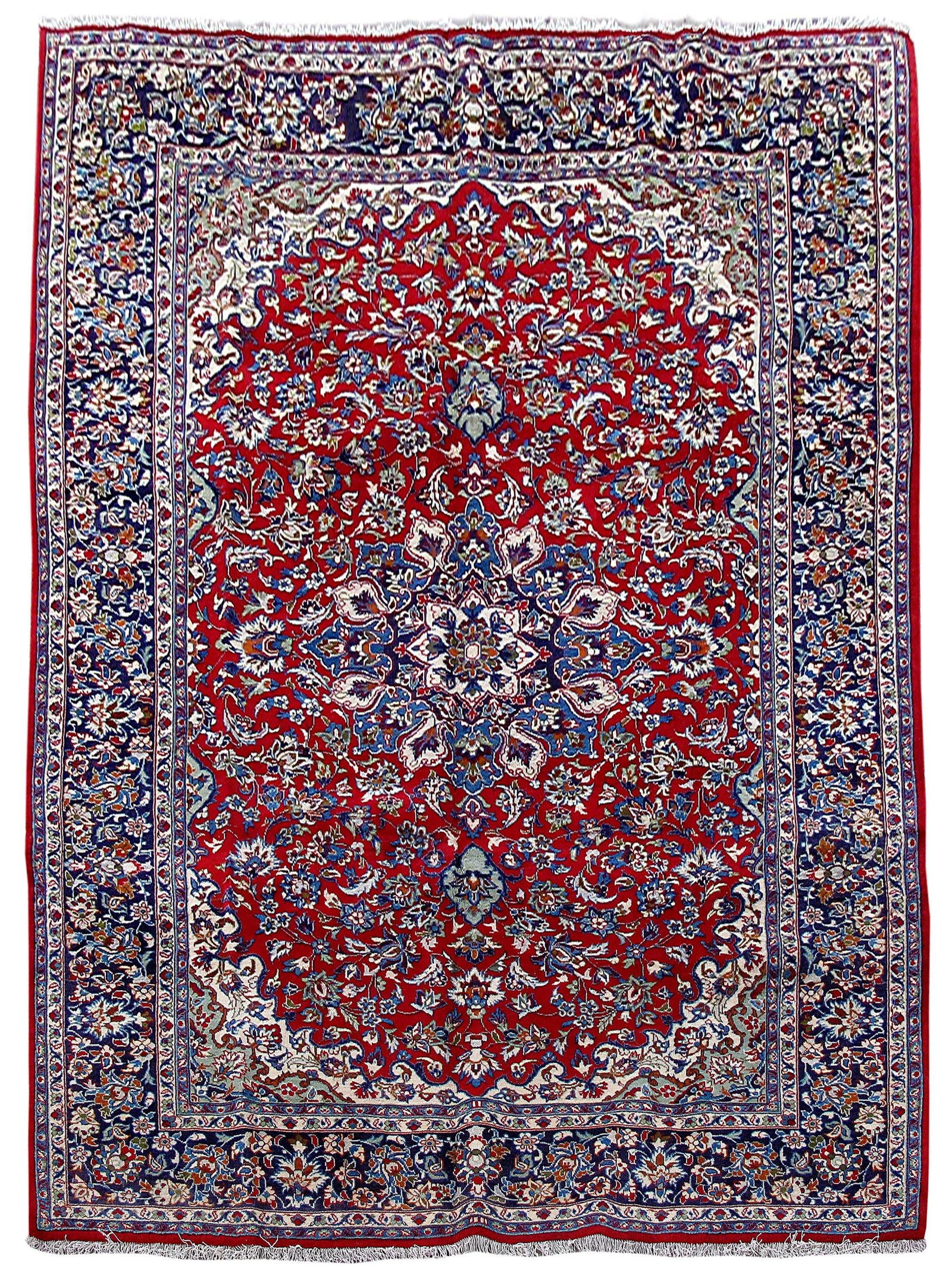 8 x 11 Persian Najafabad Esfahan Rug: 8 x 11 Persian Najafabad Esfahan Rug Free continental US Shipping Size in Feet: Width: 8 x Length: 11 Size in Inches: Width: 96 in x Length: 132 in Colors: Red Navy Blue Weave: 100% Handmade Pile: 1/4