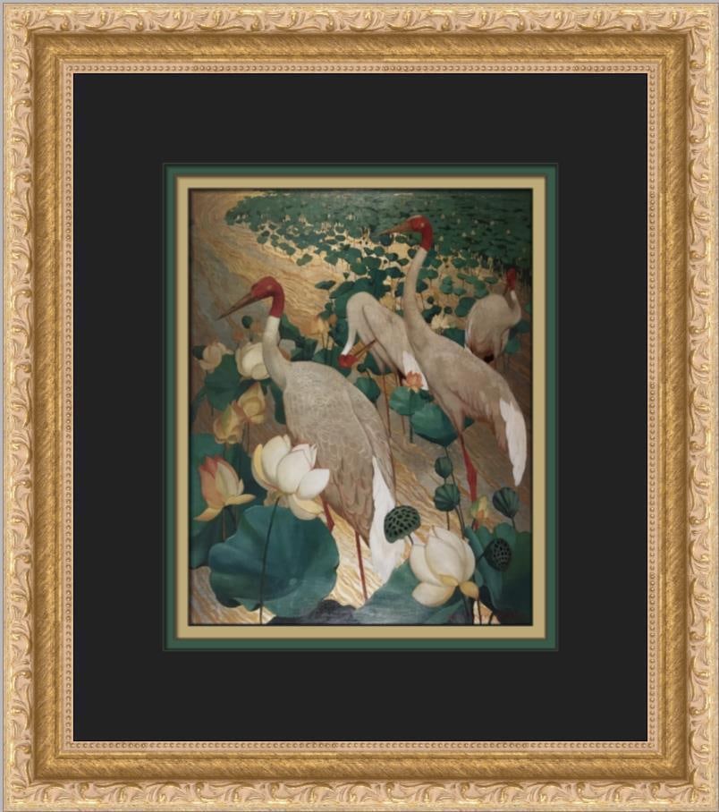 Jessie Arms Botke Cranes and Lotus Custom Framed Print: Jessie Arms Botke Cranes and Lotus Custom Framed Print Size: Medium Region Of Origin: United States Artist: Jessie Arms Botke Production Technique: Offset Lithograph Framing: Matted & Framed Style: Im